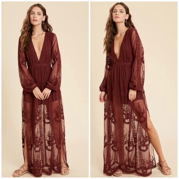 Dresses & Skirts - SOLD OUT Burgundy Floral Crochet Lace Maxi Dress